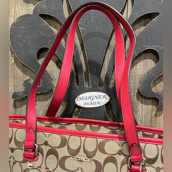 Coach Signature Canvas Tote Bag - Red and Brown - Picture 3 of 12